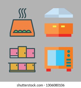 stove icon set. vector set about extractor hood, oven, microwave and kitchen icons set.