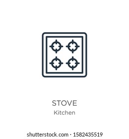 Stove icon. Thin linear stove outline icon isolated on white background from kitchen collection. Line vector sign, symbol for web and mobile