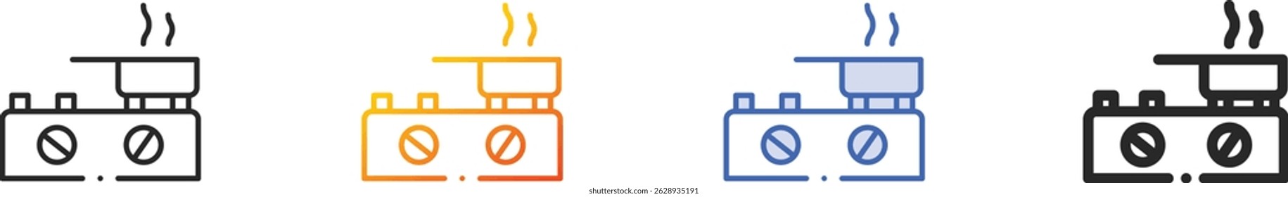 Icono de la estufa. Diseño lineal delgado, degradado, trazo azul y estilo atrevido aislado sobre fondo blanco
