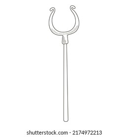 Stove iron poker in hand drawn style isolated on white background, stoke shovel logo for bakery shop