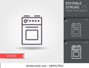 Stove Outline icon with editable stroke. Linear symbol of the home appliances with shadow