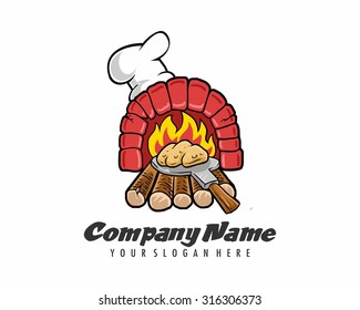 stove oven cooking bread on fireplace vector icon logo