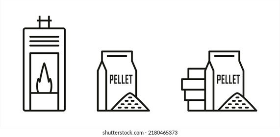 Stove and pellet icons designed in line art style can be used for web and print