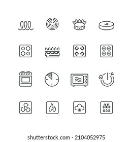 Stove related icons: thin vector icon set, black and white kit