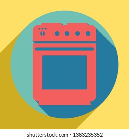 Stove sign. Sunset orange icon with llapis lazuli shadow inside medium aquamarine circle with different goldenrod shadow at royal yellow background.