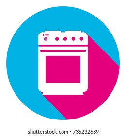 Stove sign. Vector. Flat white icon with mexican pink shadow inside sky blue(S and G) circle at white background. Isolated. Trend colors in 2017.