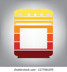 Stove sign. Vector. Horizontally sliced icon with colors from sunny gradient in gray background.