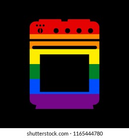 Stove sign. Vector. Icon with colors of LGBT flag at black background.