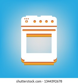 Stove sign. Vector. White icon with 3d warm-colored gradient body at sky blue background.