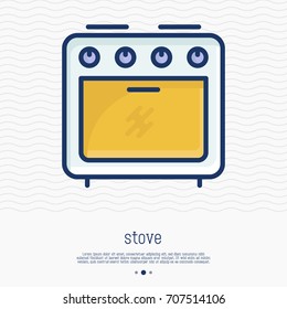 Stove thin line icon front view. Simple vector illustration of home appliance.