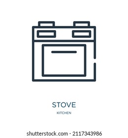 stove thin line icon. kitchen, oven linear icons from kitchen concept isolated outline sign. Vector illustration symbol element for web design and apps.