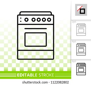 Stove thin line icon. Outline web sign of oven. Cooker linear pictogram with different stroke width. Simple vector symbol, transparent background. Kitchen stove editable stroke icon without fill