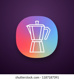 Stove top coffee maker app icon. Coffeemaker. Espresso maker. UI/UX user interface. Web or mobile application. Vector isolated illustration