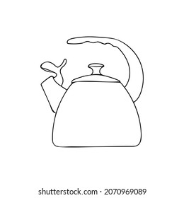 Stove top kettle doodle illustration. Hand drawn traditional kettle icon in vector. Doodle kettle illustration in vector