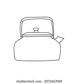 Stove top kettle doodle illustration. Hand drawn traditional kettle icon in vector. Doodle kettle illustration in vector
