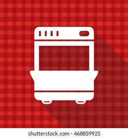 Stove vector icon on red tablecloth texture with long shadow design 