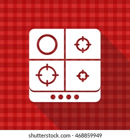Stove vector icon on red tablecloth texture with long shadow design 