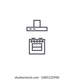 Stove With A Vent Vector Line Icon, Sign, Illustration On Background, Editable Strokes