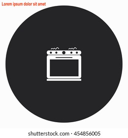 Stove web icon. Gray circle button with white illustration.
