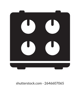 Stovetop cooktop icon showing four electric burners for cooking a flat surface range for heating pots and pans in a modern kitchen vector solid glyph icon