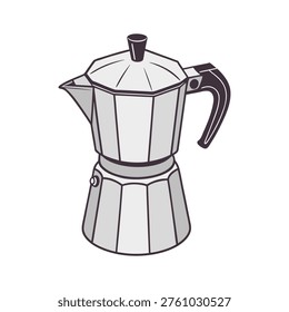 Stovetop moka pot coffee maker on a white background. Illustration.