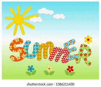 Stovo "Summer" in patchwork style with the sun and flowers. Vector illustration
