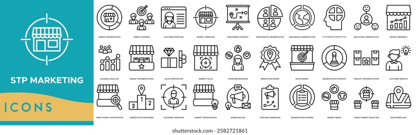 Stp marketing icon. Market Segmentation, Target Audience, Customer Profiling, Market Targeting and Positioning Strategy