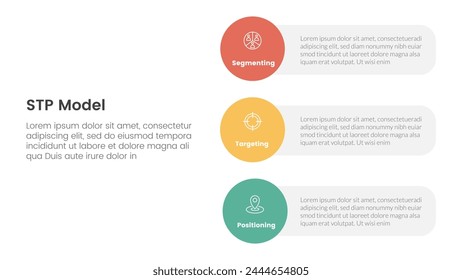 modelo de estrategia de marketing stp para infografía de Cliente de segmentación con forma de círculo de Vertical en diseño de pila 3 puntos para presentación de diapositivas