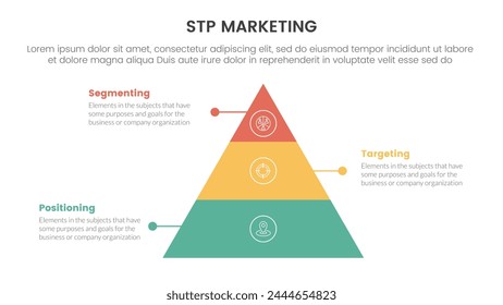 stp marketing strategy model for segmentation customer infographic with pyramid shape structure with dot line 3 points for slide presentation