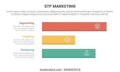 stp marketing strategy model for segmentation customer infographic with horizontal long data box 3 points for slide presentation