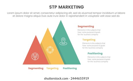 stp marketing strategy model for segmentation customer infographic with pyramid shape increase size right direction 3 points for slide presentation