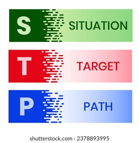 STP - situation target path. business concept background. vector illustration concept with keywords and icons. lettering illustration with icons for web banner, flyer, landing page, presentation