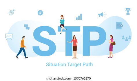 stp situation target path concept with big word or text and team people with modern flat style - vector