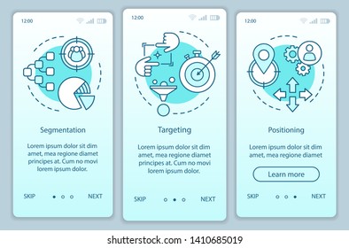 STP turquoise gradient onboarding mobile app page screen vector template. Market positioning walkthrough website steps with linear illustrations. UX, UI, GUI smartphone interface concept