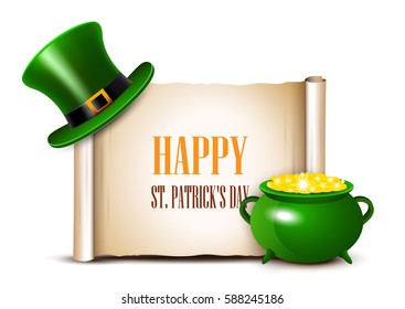 St.Patrick Day background with scroll paper. Vector illustration