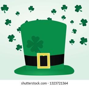 St.Patrick day card. Green hat and leafs. vector illustration 