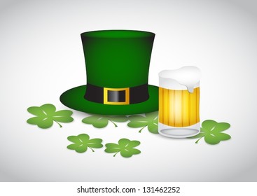 St.Patrick day green hat  and beer vector illustrations