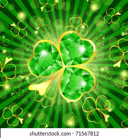 St.Patrick day theme: emerald shamrock over green background