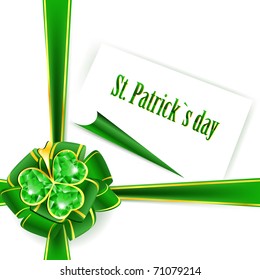 St.Patrick holiday green ribbon bow with emerald shamrock