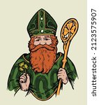 St.Patrick. Irish apostle with a staff and clover leaf. St. Patrick