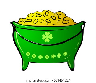 St.Patrick 's Day. Cartoon green Pot of gold.