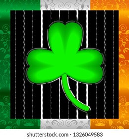 St.Patrick 's Day. Celebration. Magic forest green clover. Holiday. Clover trefoil. Ireland flag.