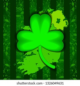 St.Patrick 's Day. Holiday. Celebration. Magic forest green clover. Clover trefoil. Ireland map. Floral Forest.