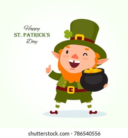 St.Patrick 's Day. Leprechaun with a pot of gold coins. Traditional national character of Irish folklore. Element of the set of leprechauns 04. Festive collection. Isolated on white background