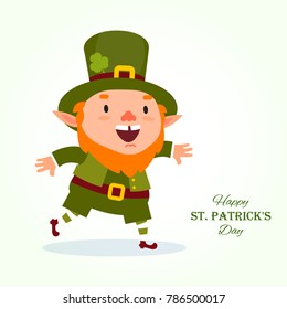 St.Patrick 's Day. Leprechaun, the traditional national character of Irish folklore, hurries to a holiday or a sale. Element from the set of leprechauns 03. Festive collection. Isolated on white
