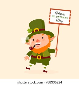 St.Patrick 's Day. Leprechaun, Traditional national character of Irish folklore. Isolated element of the set of leprechauns 09. Festive collection. Vector illustration.