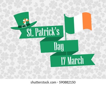 St.Patrick 's Day. Ribbon with text and Ireland flag. Festive banner. Vector illustration