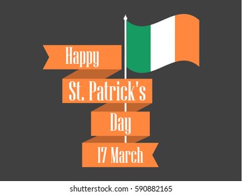 St.Patrick 's Day. Ribbon with text and Ireland flag. Festive banner. Vector illustration