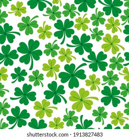 St.Patrick 's Day. Seamless pattern with celtic clovers. Hand drawn botanical background in flat style.