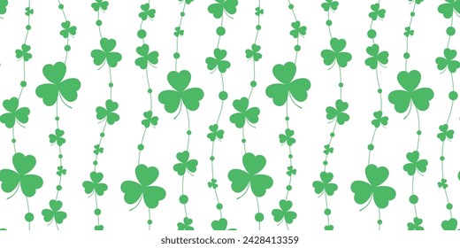 St.Patrick 's Day. Seamless vector illustration, green clover on white background.